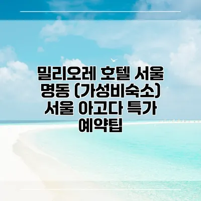 밀리오레 호텔 서울 명동 (가성비숙소) 서울 아고다 특가 예약팁