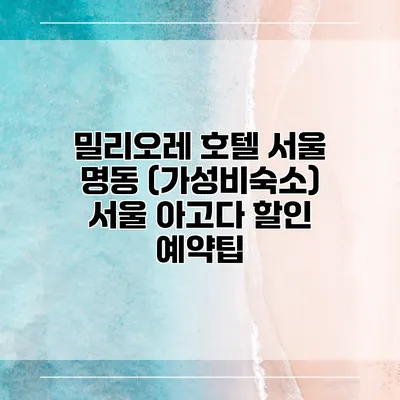 밀리오레 호텔 서울 명동 (가성비숙소) 서울 아고다 할인 예약팁
