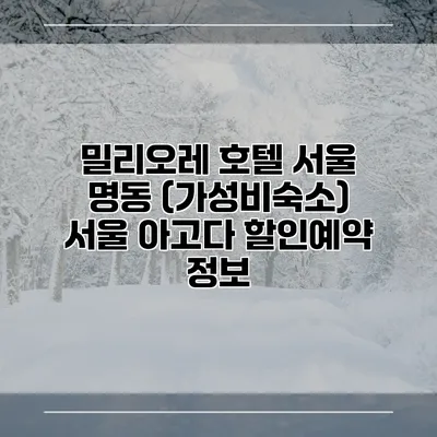 밀리오레 호텔 서울 명동 (가성비숙소) 서울 아고다 할인예약 정보