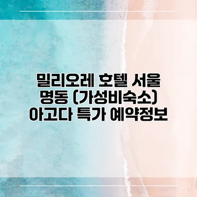 밀리오레 호텔 서울 명동 (가성비숙소) 아고다 특가 예약정보